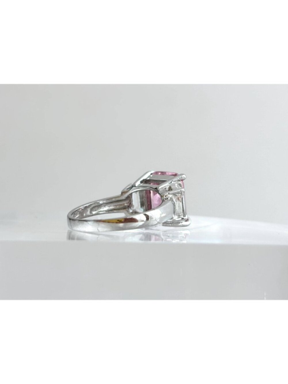 Pink Topaz & CZ Accented Gemstone Sterling Silver 925 Vintage Ring - sz 8.5 - Picture 4 of 15
